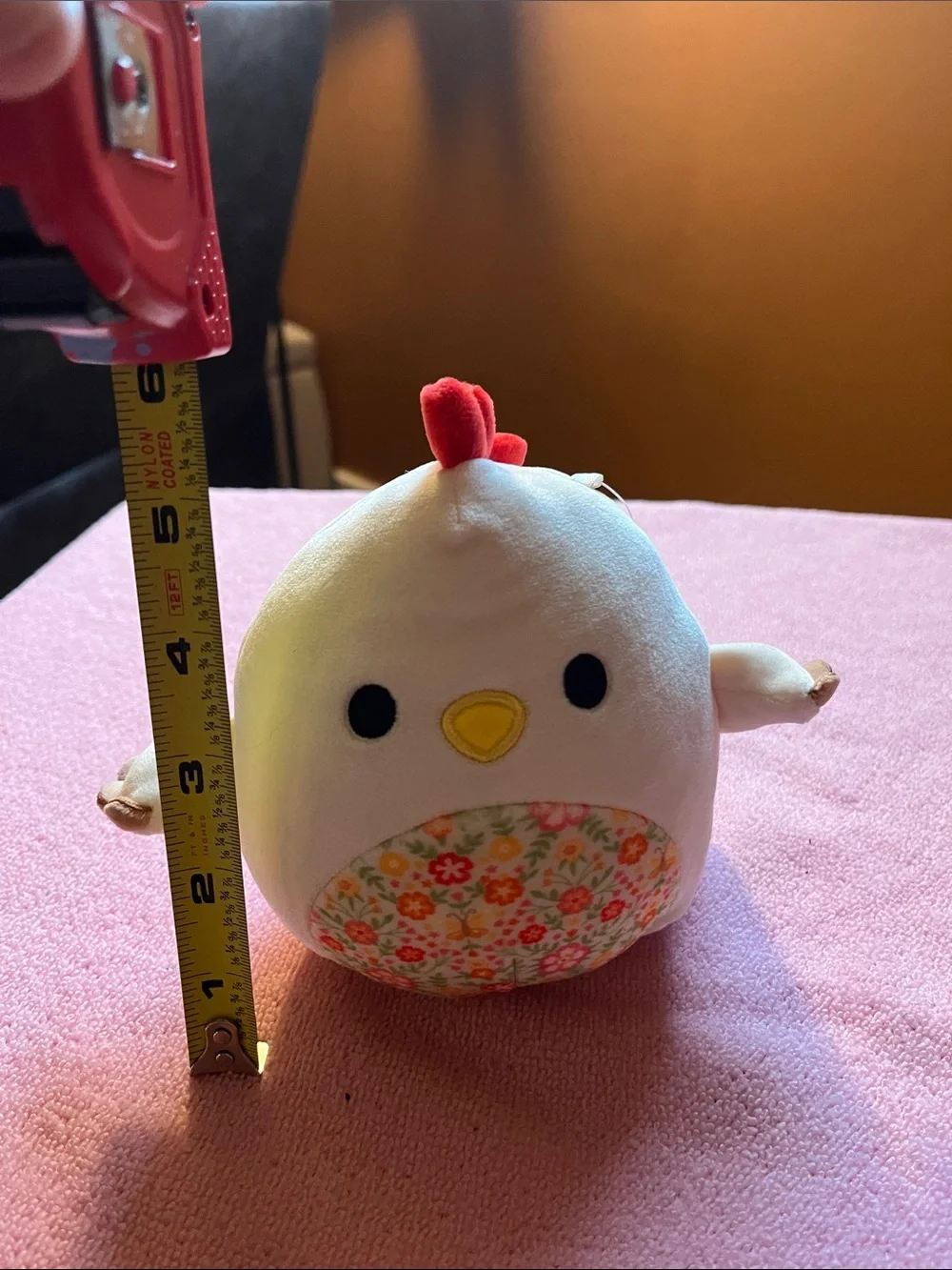 Squishmallows Todd Chicken Plush - White with Pink Red Floral Belly